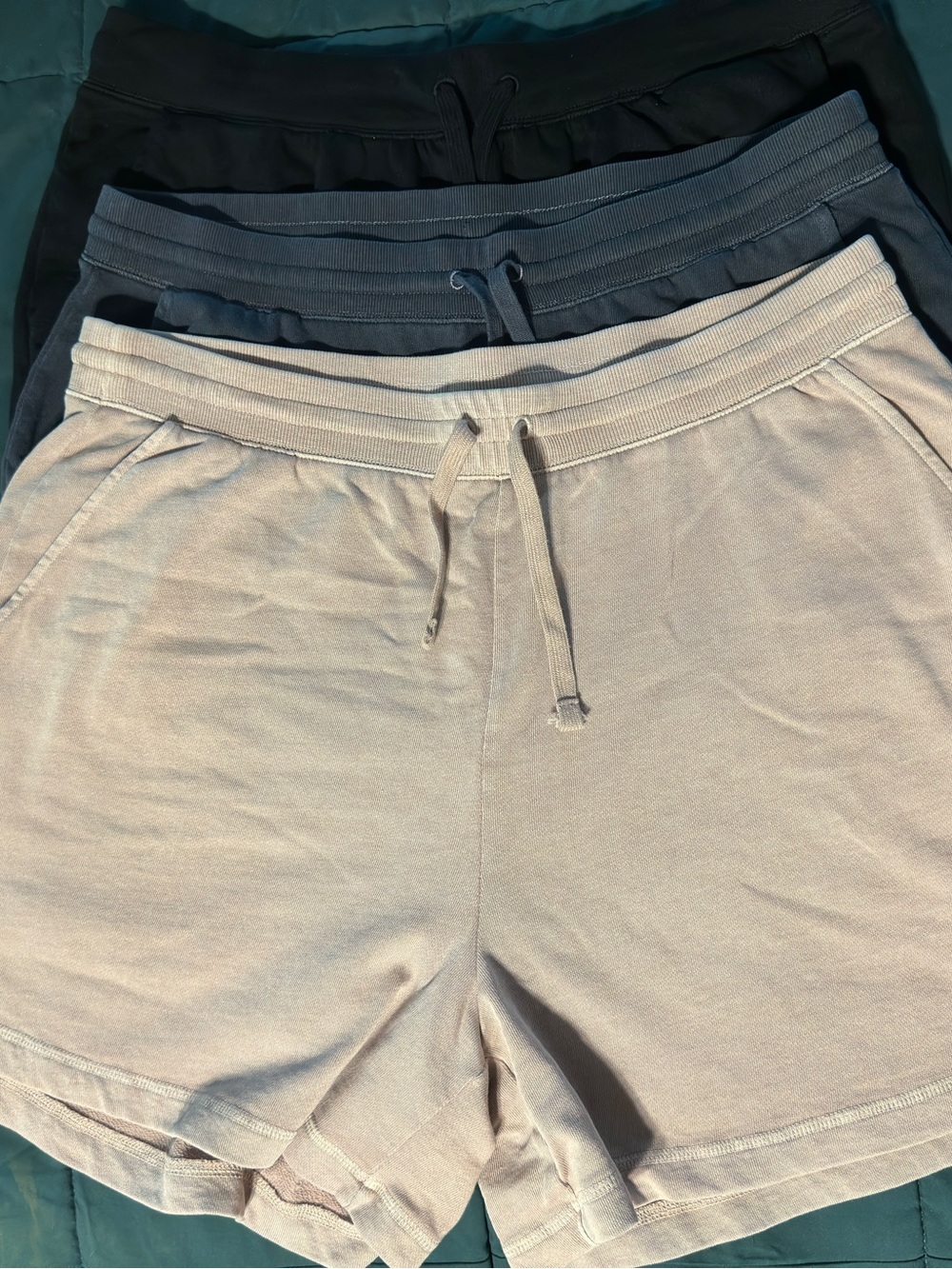 Old Navy fleece, drawstring, shorts, camel, charcoal, and black. Size XL New